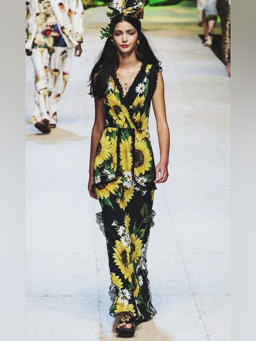 Dolce & Gabbana Black & Yellow Sunflower Print Maxi Dress, Italy Size 42